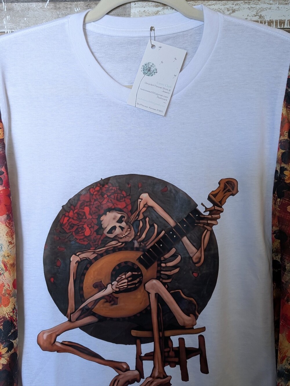 Jerry Garcia Graphic W Boho Floral Bat Winged Sleeves Top - Picture 6 of 15